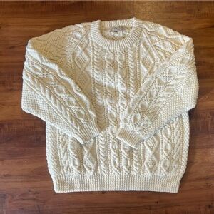 Athena Designs Vintage Off White Cable Knit Irish Wool Sweater size xl